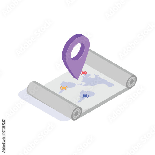 Map scroll with a location pin marking a specific place