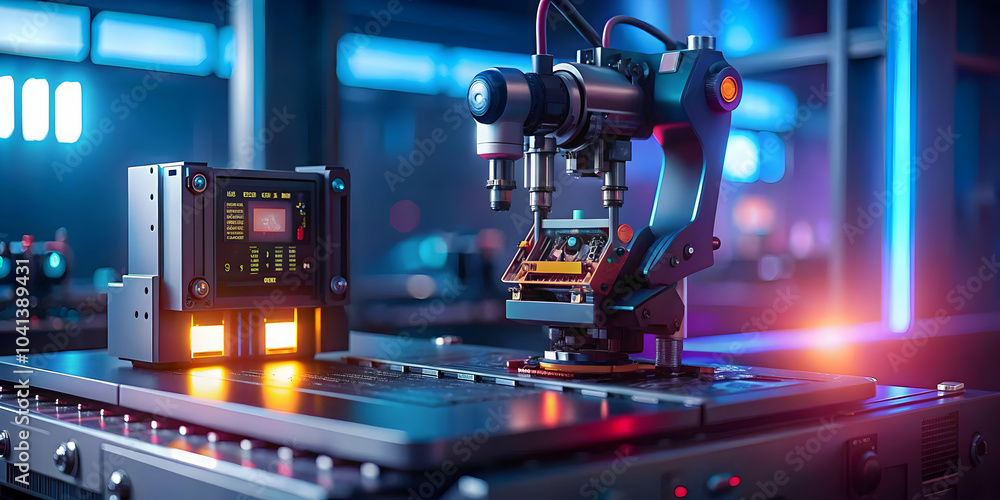 Macro Close Up AI Driven Production Machinery Manufacturing Facility Integration AI Technology Industrial Equipment Ample Copy Space Photo Stock Concept Macro Close Up AI Driven Production Machinery Manufacturing Facility Integration AI Technology Industrial Equipment Ample Copy Space Photo Stock Concept