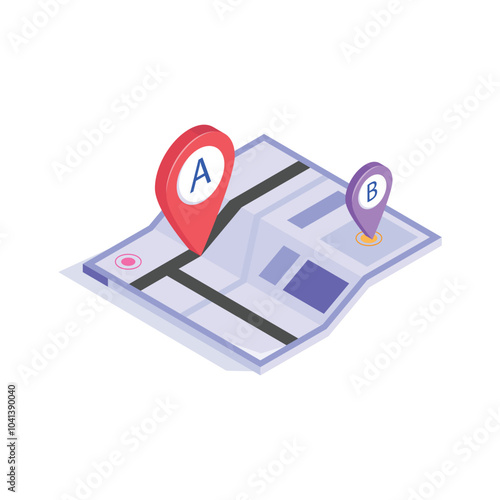 Map route isometric vector design, isolated on white background