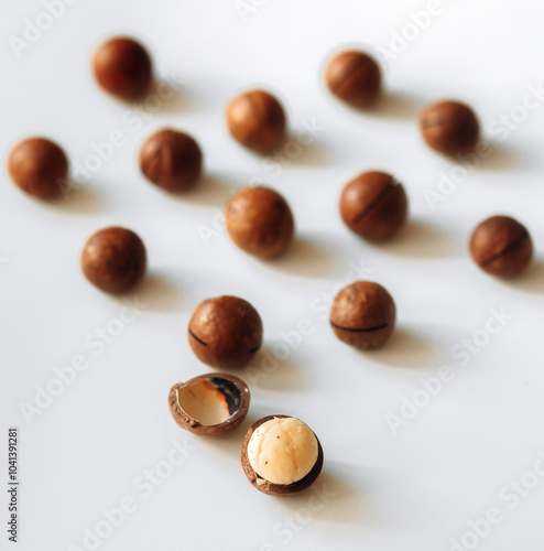 Macadamia nut on white background, Roasted Macadamia nut on White Background With work path. photo