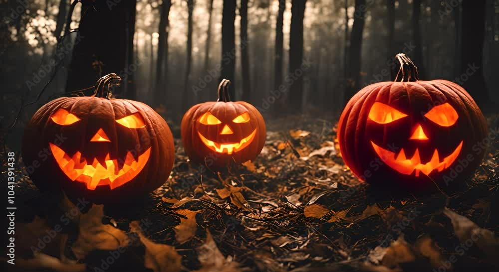 Spooky Jack o Lanterns Glowing in a Haunted Forest 4K Spooky Jack o Lanterns Glowing in a Haunted Forest 4K