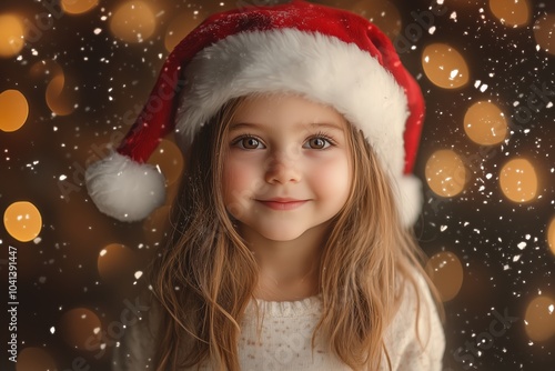 Young child wearing a Santa hat enjoying Christmas festivities