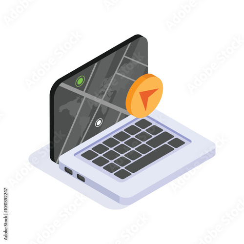 Laptop displaying map and location based navigation icons