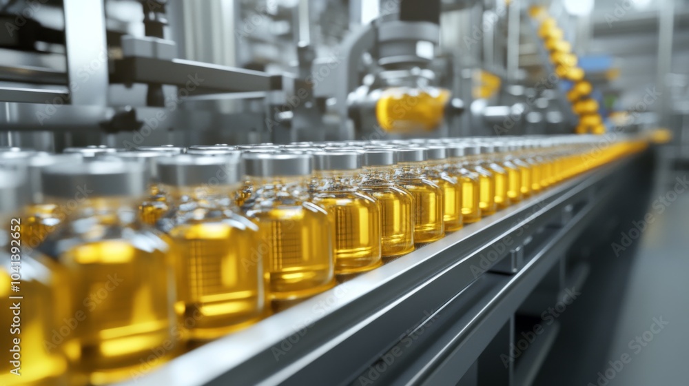 Detail of Bottles on Production Line in Clean Environment