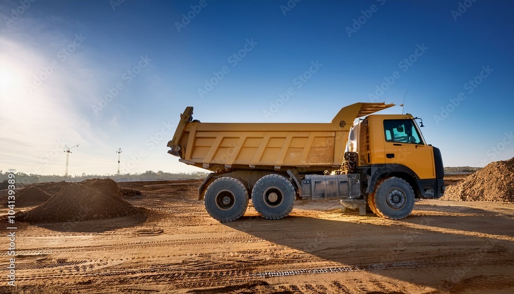 Dump trucks haul materials for construction projects. Dump trucks haul materials for construction projects.