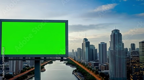 Billboard Between Two Cities on River - Urban Landscape photo