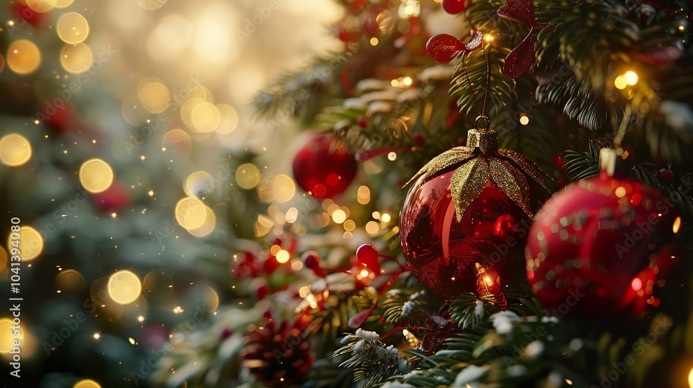 Sparkling Christmas Tree Ornaments with Bokeh Lights Sparkling Christmas Tree Ornaments with Bokeh Lights