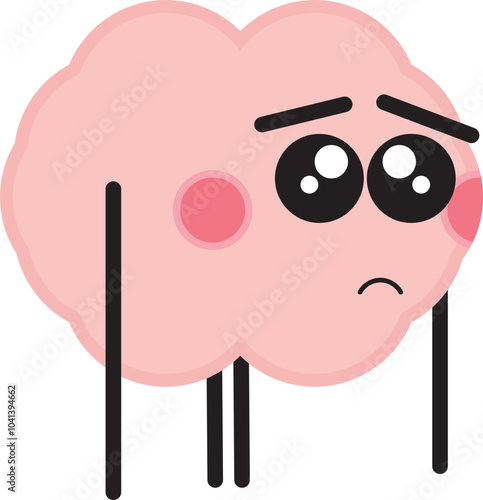 Disappointed Brain Cute 2D Character Illustration| Useful for describing mental health, state of mind, emotions, feelings, |
