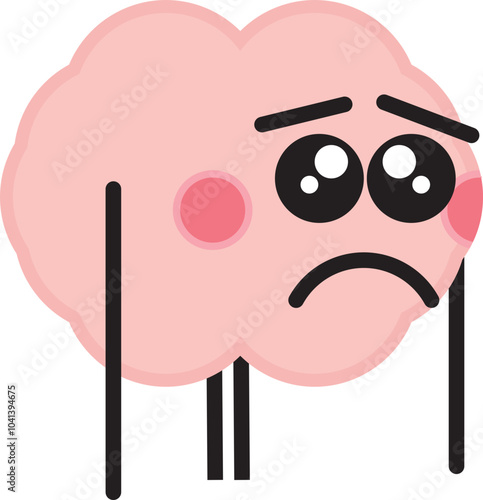 Brain Cute 2D Character or Illustration looking sad or deflated | Useful for describing mental health, state of mind, emotions, feelings, |