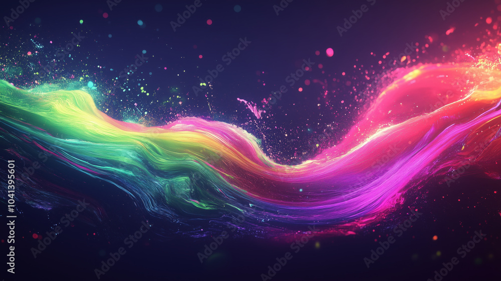 Fototapeta premium Vibrant glowing trails of color swirl gracefully against dark background, creating mesmerizing