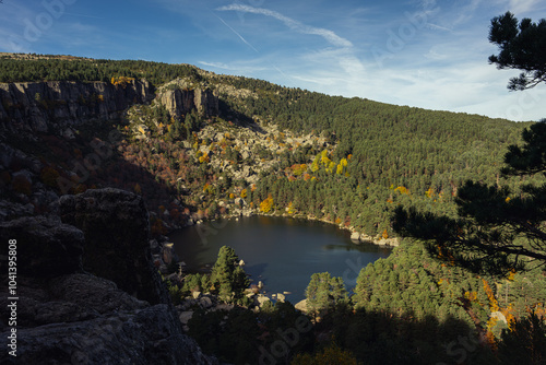 Urbion Mountains and Black Lagoon (Sierra de Urbion - Laguna Negra) Nature Reserve, Soria, Spain. Autunm season. Colorful picture. photo