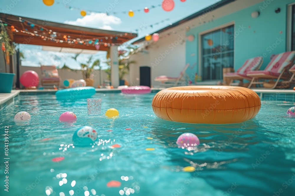custom made wallpaper toronto digitalA serene post-party setting at a pool. Generative AI