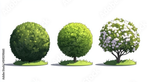 Obraz na płótnie Cartoon Style Soft Leafy Bushes and Trees Design w salonie