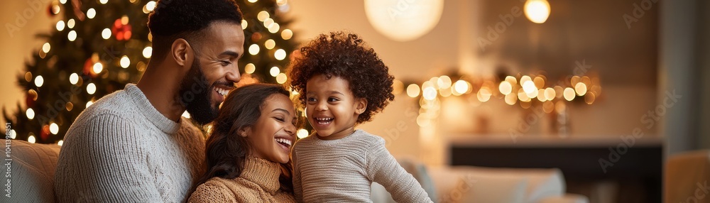 Family enjoys joyful moments together by a Christmas tree, warm and cozy setting. Family enjoys joyful moments together by a Christmas tree, warm and cozy setting.
