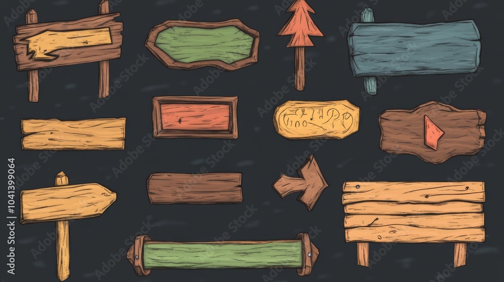 Cartoon Style Isolated Wooden Planks Set