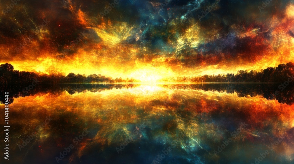 Naklejka premium Glowing Colors Over Calm Lake at Dusk