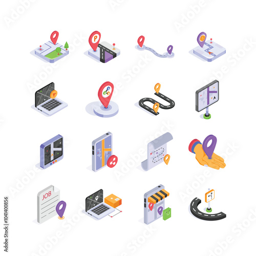 Creatively crafted amazing maps and navigation isometric icons