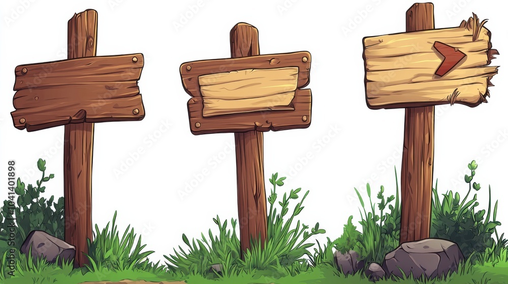 Cartoon Style Wooden Planks for Directional Signage