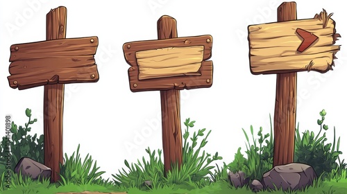 Obraz na płótnie Cartoon Style Wooden Planks for Directional Signage w salonie