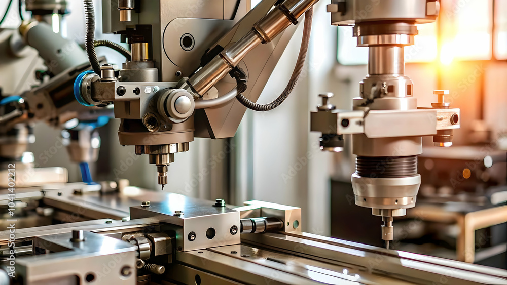 Macro Close Up AI Driven Production Machinery Manufacturing Facility Integration AI Technology Industrial Equipment Ample Copy Space Photo Stock Concept Macro Close Up AI Driven Production Machinery Manufacturing Facility Integration AI Technology Industrial Equipment Ample Copy Space Photo Stock Concept