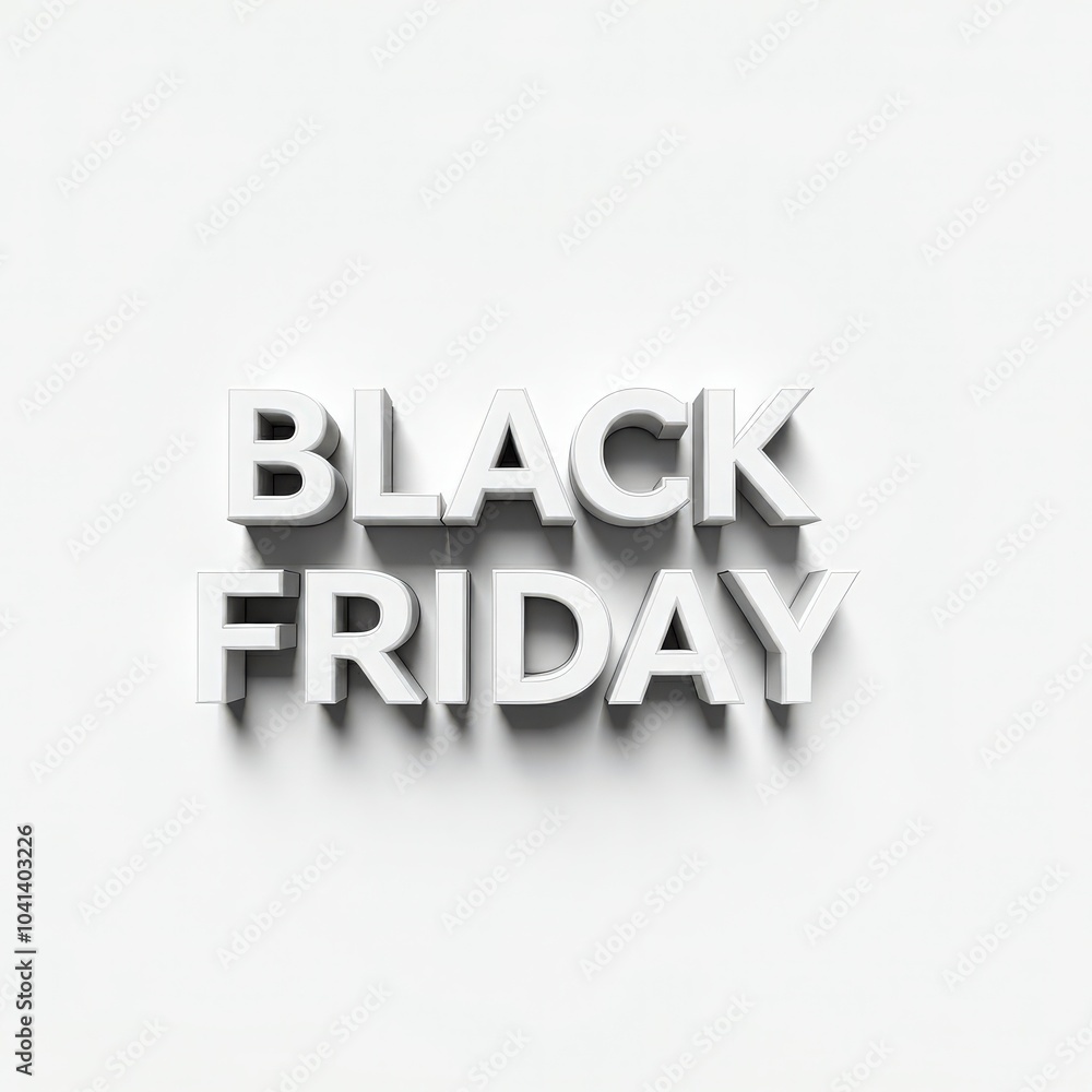Minimalistic white3D Black Friday text on a white background. Perfect for modern holiday sale promotions, retail marketing, banners, or social media advertisements for Black Friday discounts and deal Minimalistic white3D Black Friday text on a white background. Perfect for modern holiday sale promotions, retail marketing, banners, or social media advertisements for Black Friday discounts and deal
