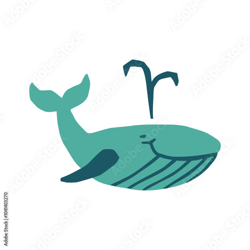 Cute whale icon. Vector flat hand drawn illustration in cartoon style