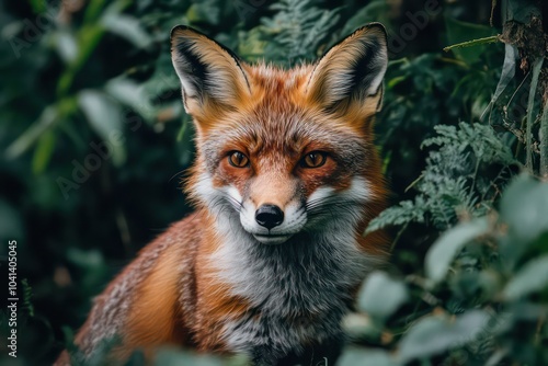 Alert red fox with keen eyes in a woodland setting. 