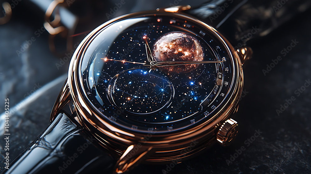 Fototapeta premium Luxury watch with cosmic design a celestial masterpiece elevating timekeeping to astronomical heights