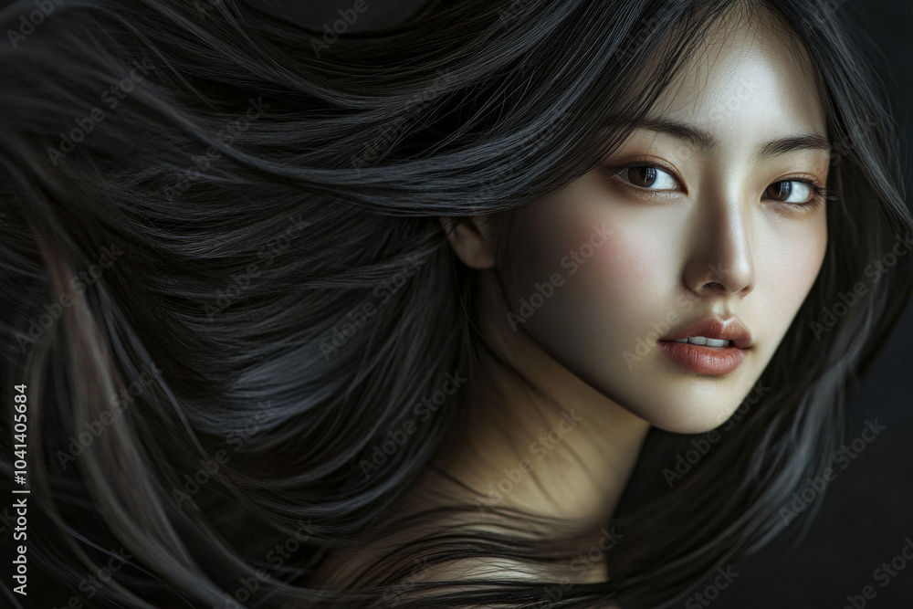 A senior Japanese female model, with long, silky straight hair flowing gently behind her. The soft shine of her hair captures the light, adding elegance to her poised movement. A senior Japanese female model, with long, silky straight hair flowing gently behind her. The soft shine of her hair captures the light, adding elegance to her poised movement.
