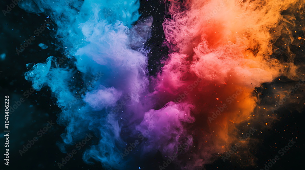 Fototapeta premium Vibrant colorful smoke explosion creating a stunning visual effect against a dark background for creative projects
