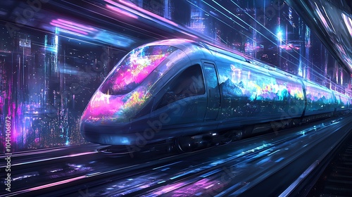 A journey through tomorrow the enchanting world of a futuristic train winding through dreamlike landscapes
