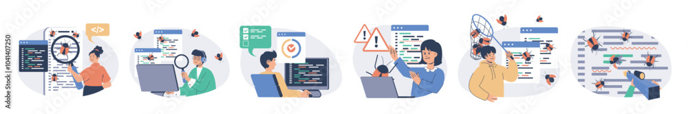 Software testing concept set with characters in flat design for web ...