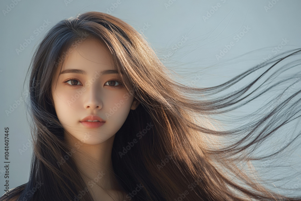A senior Japanese female model, with long, silky straight hair flowing gently behind her. The soft shine of her hair captures the light, adding elegance to her poised movement. A senior Japanese female model, with long, silky straight hair flowing gently behind her. The soft shine of her hair captures the light, adding elegance to her poised movement.