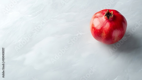 A single pomegranate on a light gray marble surface a perfect visual representation of freshness and simplicity in food photography photo