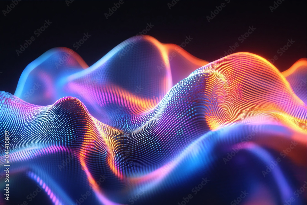 3d render of abstract digital background with glowing particles. Futuristic sound wave.