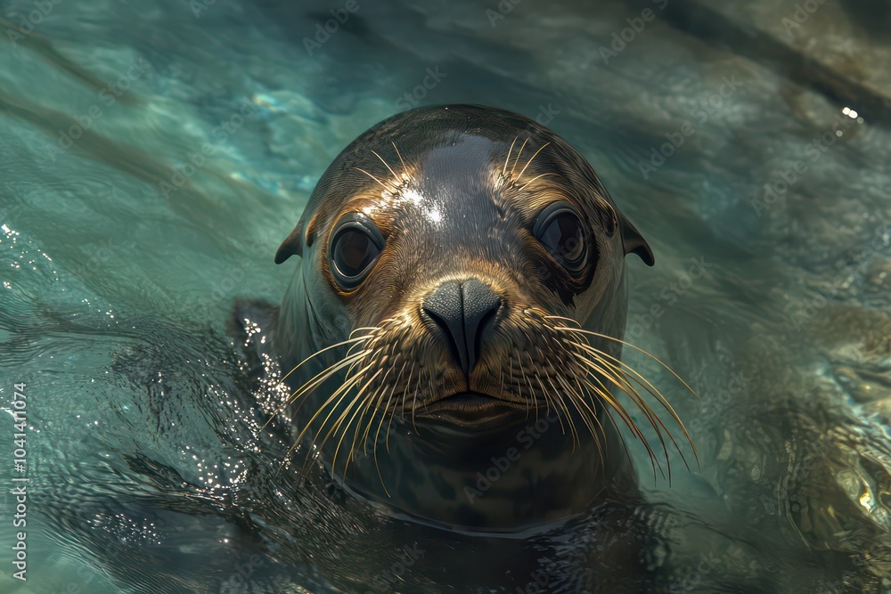 Fototapeta premium Curious sea lion approaching the water's edge. 