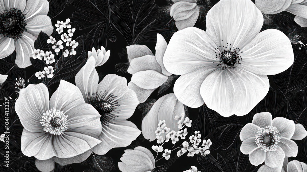 Black and White Floral Art Black and White Floral Art