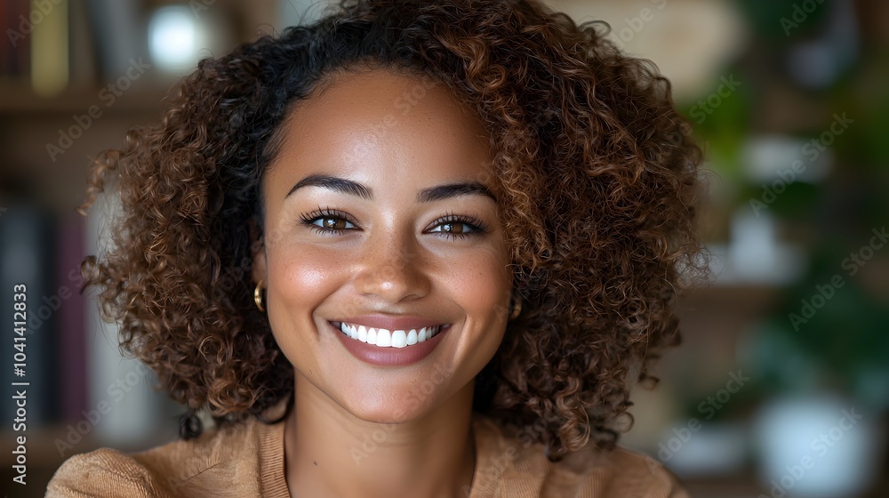 Joyful and confident young African American woman with natural curly hair smiling brightly and looking directly at the against a white isolated background Joyful and confident young African American woman with natural curly hair smiling brightly and looking directly at the against a white isolated background