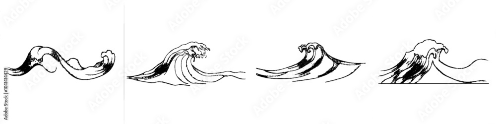 One line drawing of a sea wave. Abstract minimal logo. One line drawing of a sea wave. Abstract minimal logo.