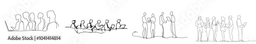 Thematic drawing of two coworkers discussing work. One guy talks about a problem with his laptop while the other explains the problem with a pen.