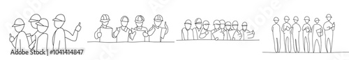 One line drawing of a young happy couple wearing helmets and giving thumbs up. Great teamwork concept. Trendy continuous line drawing graphic modern illustration.