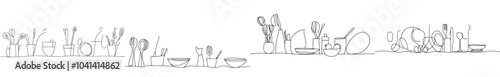 Cooking Horizontal Pattern. Modern Illustration with Utensils and Food. Backgroud for your design work.
