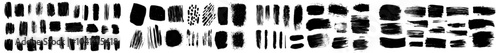 An artistic brushstroke design element set with sponge stamps, dry brush marks, splatters of sprite, pastel pencil textures. Set of grunge black artistic brushstroke design elements isolated on