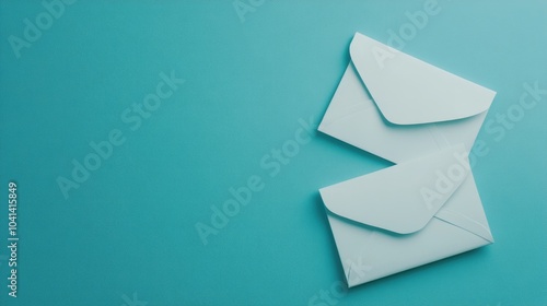 Blank mock up paper letters for composing messages or text set against a soft turquoise backdrop