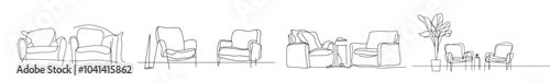 An interior concept modern illustration of two armchairs drawn in continuous line.