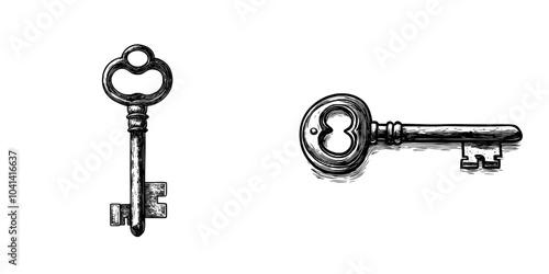 An ancient black and white engraving, etching of an item of locking artwork. Retro-styled sketch of the item. Modern illustration of isolated contours.