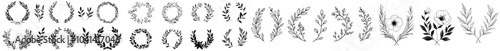 Decorate your wedding invitations with these round decorative floral frames, featuring laurel branches and circles.