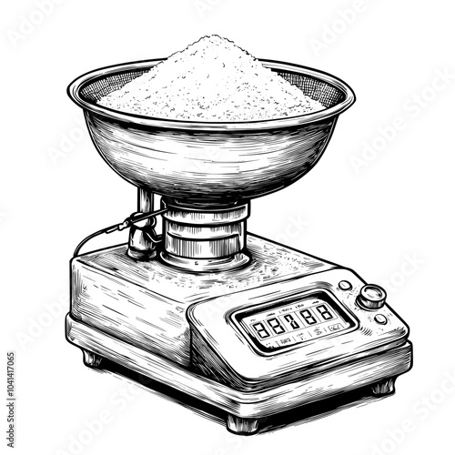 A bakery sifter colander is used to sift sugar powder and flour with a black line through a sieve for sifting flour into a bowl.