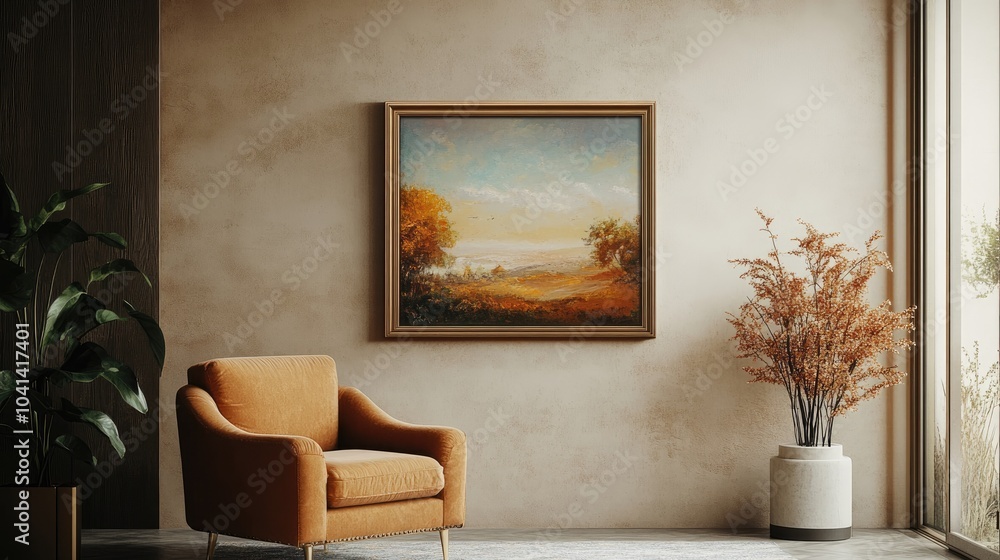 Fototapeta premium Sleek gold frame showcasing an exquisite classic artwork