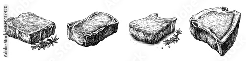 Icon of a beef steak outline, cut from raw cow meat on the rib, ready for grilling and cooking in a steakhouse restaurant menu, or as a chopping product from a butcher's market or shop.
